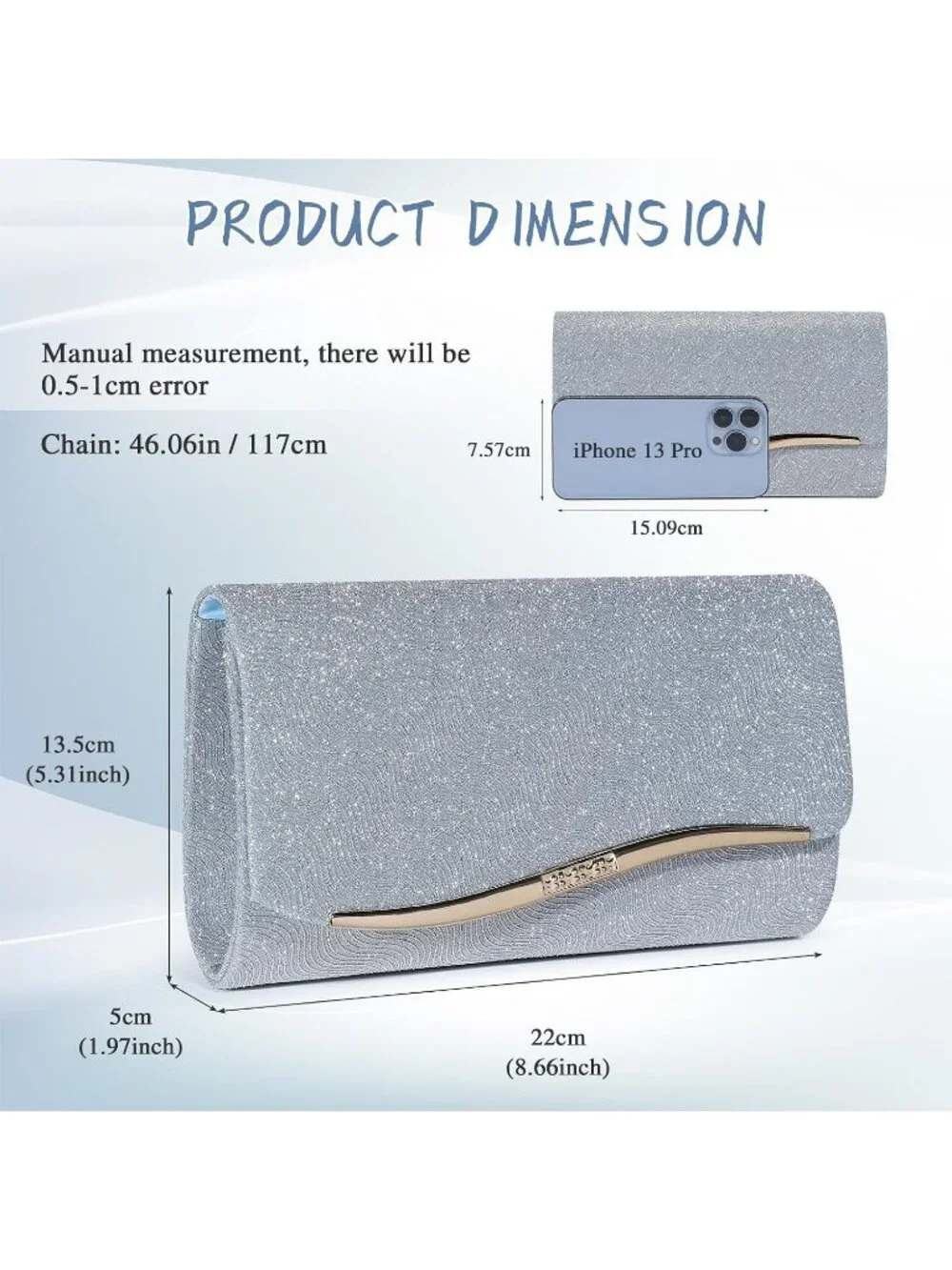 Women's Light Blue  Clutch Purse Formal Evening Bag Wedding Party Handbag